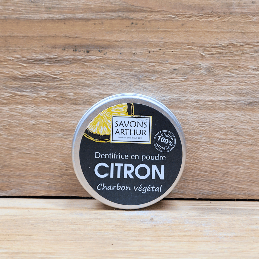 Dentifrice en poudre citron bio et charbon végétal. Blanchissant et protecteur