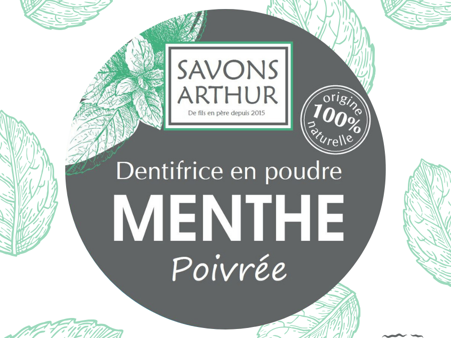 Étiquette de dentifrice en poudre à la menthe