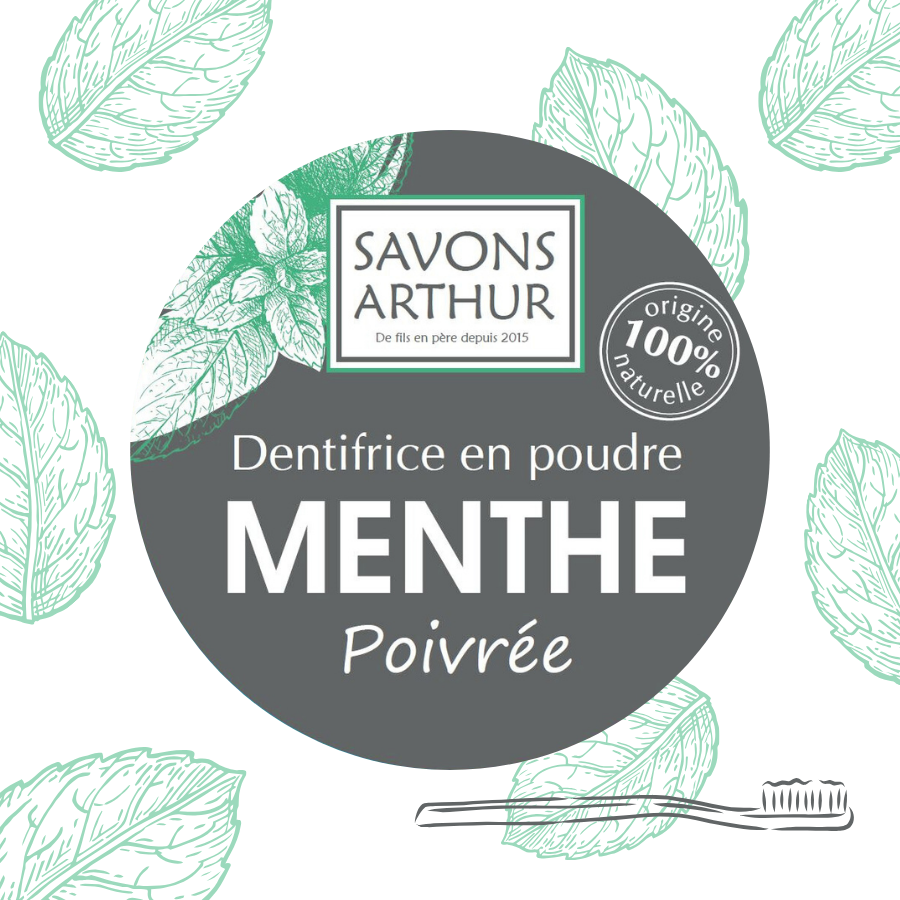Étiquette de dentifrice en poudre à la menthe