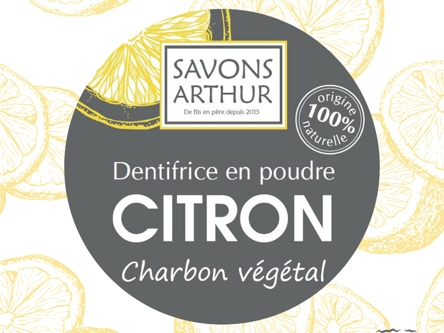 Étiquette vrac de dentifrice en poudre charbon et citron