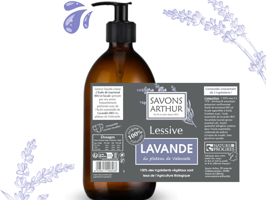 Étiquette de lessive à la lavande bio