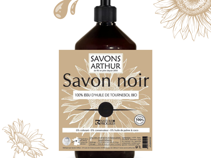 Étiquette de Savon Noir à l'huile de tournesol bio
