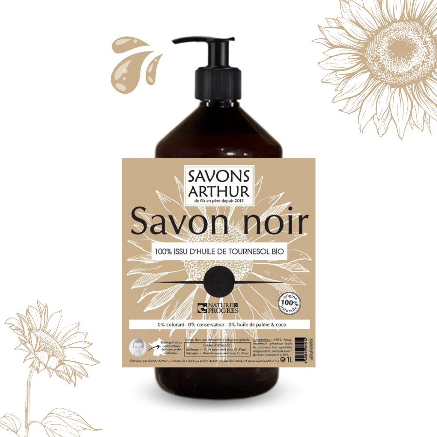 Étiquette de Savon Noir à l'huile de tournesol bio