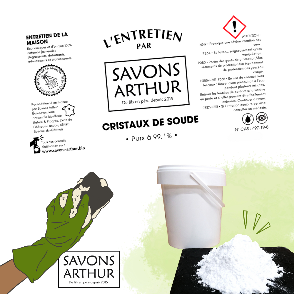 Étiquette cristaux de soude purs Savons Arthur