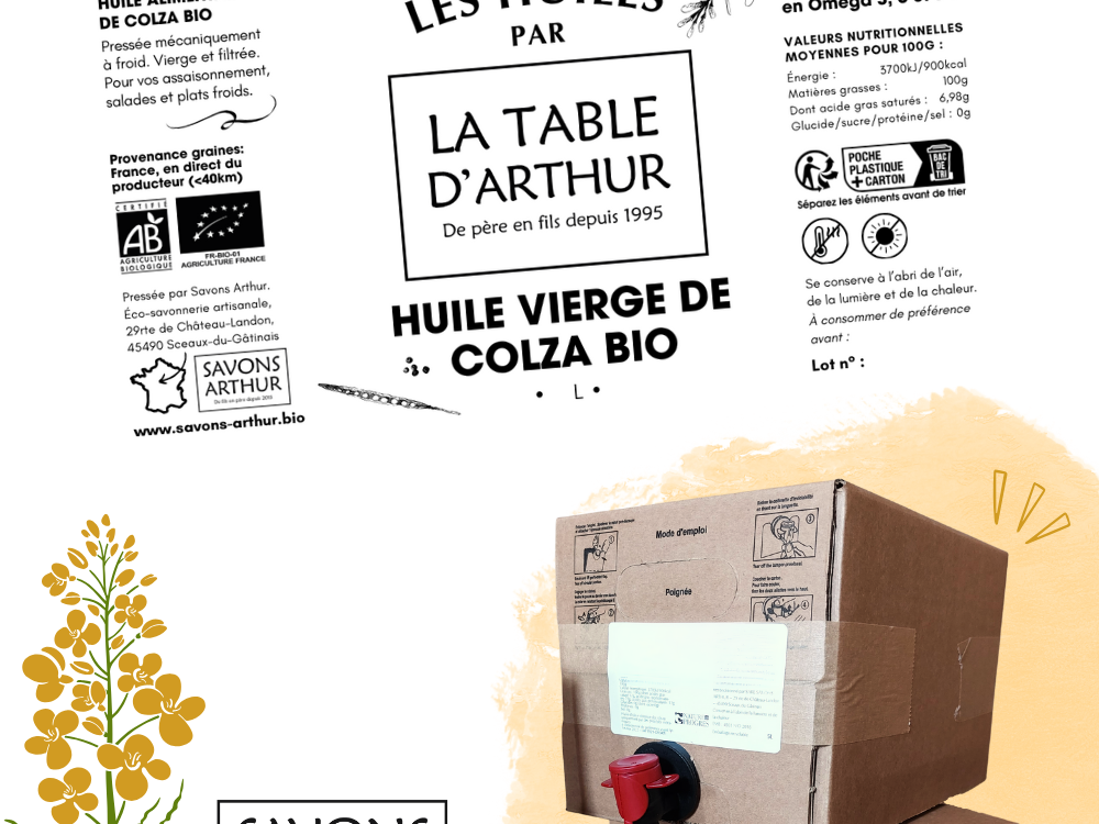 Étiquette Huile de colza bio et locale Savons Arthur