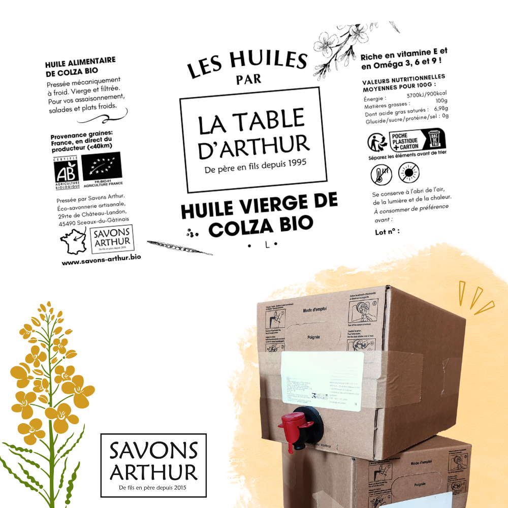 Étiquette Huile de colza bio et locale Savons Arthur