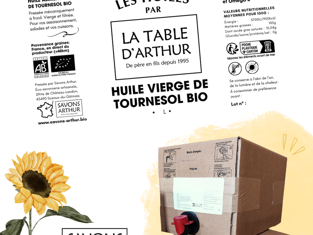 Étiquette huile de tournesol bio et locale Savons Arthur