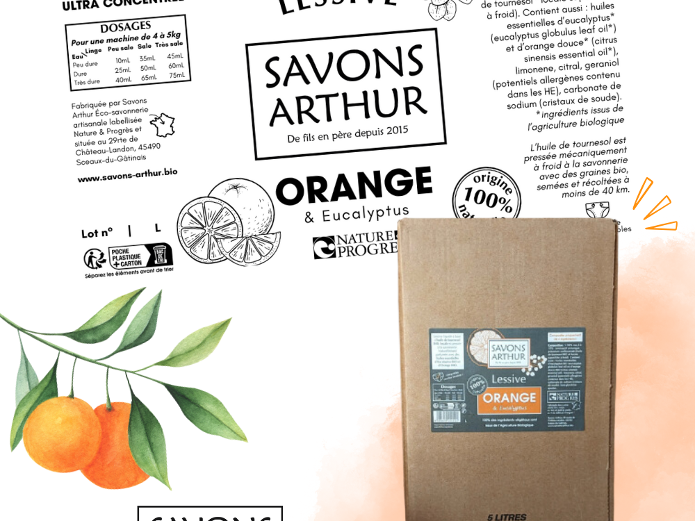 Étiquette Lessive Orange eucalyptus Savons Arthur