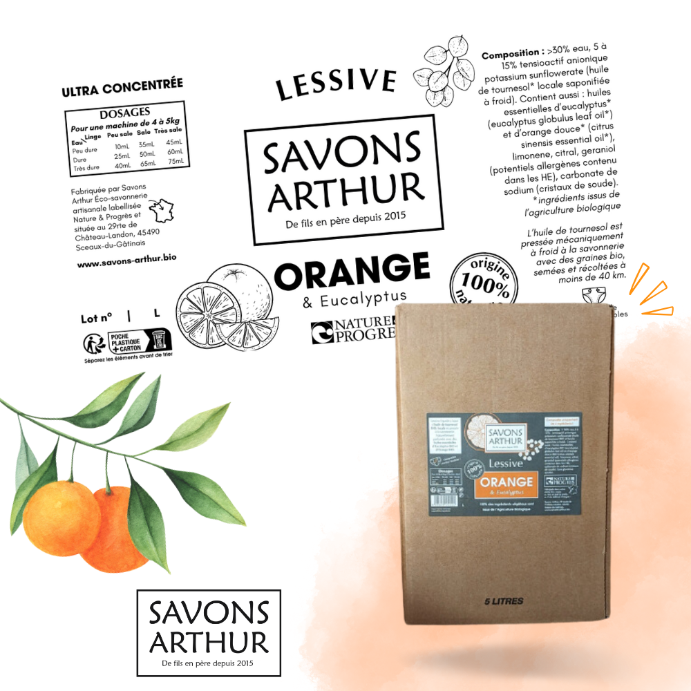 Étiquette Lessive Orange eucalyptus Savons Arthur