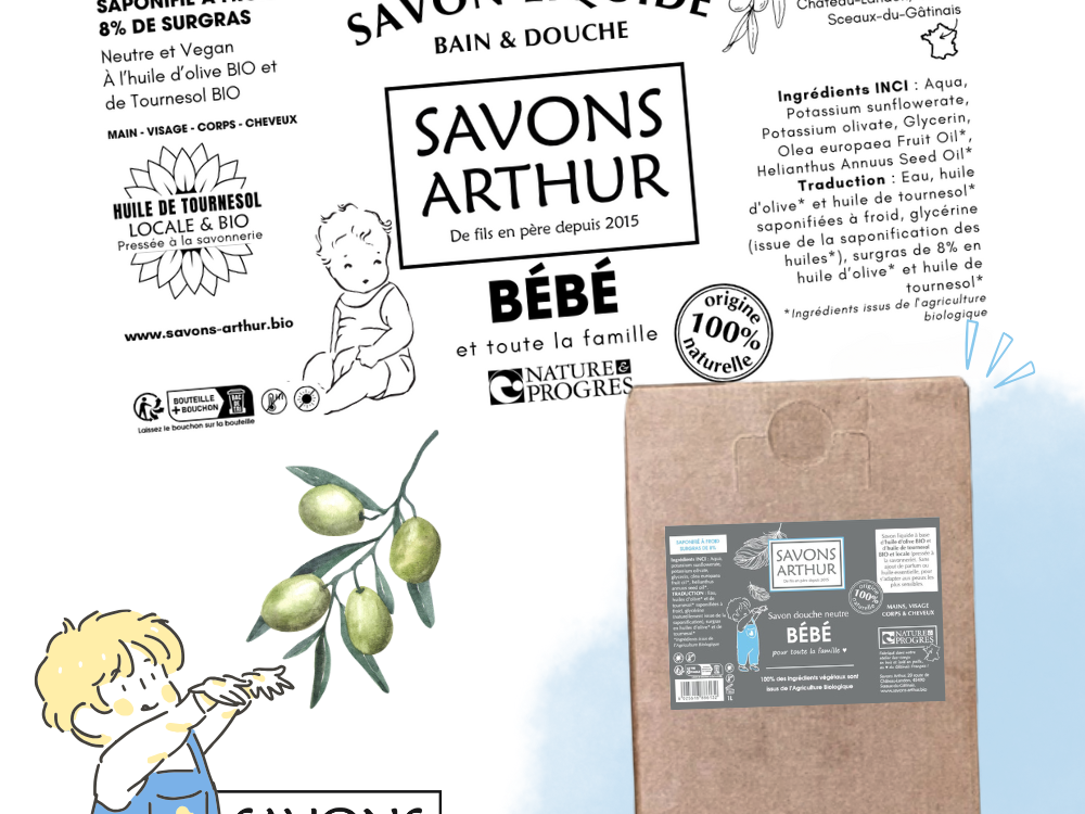 Étiquette savon liquide à froid. Non parfumé, pour les bébés et peaux sensibles