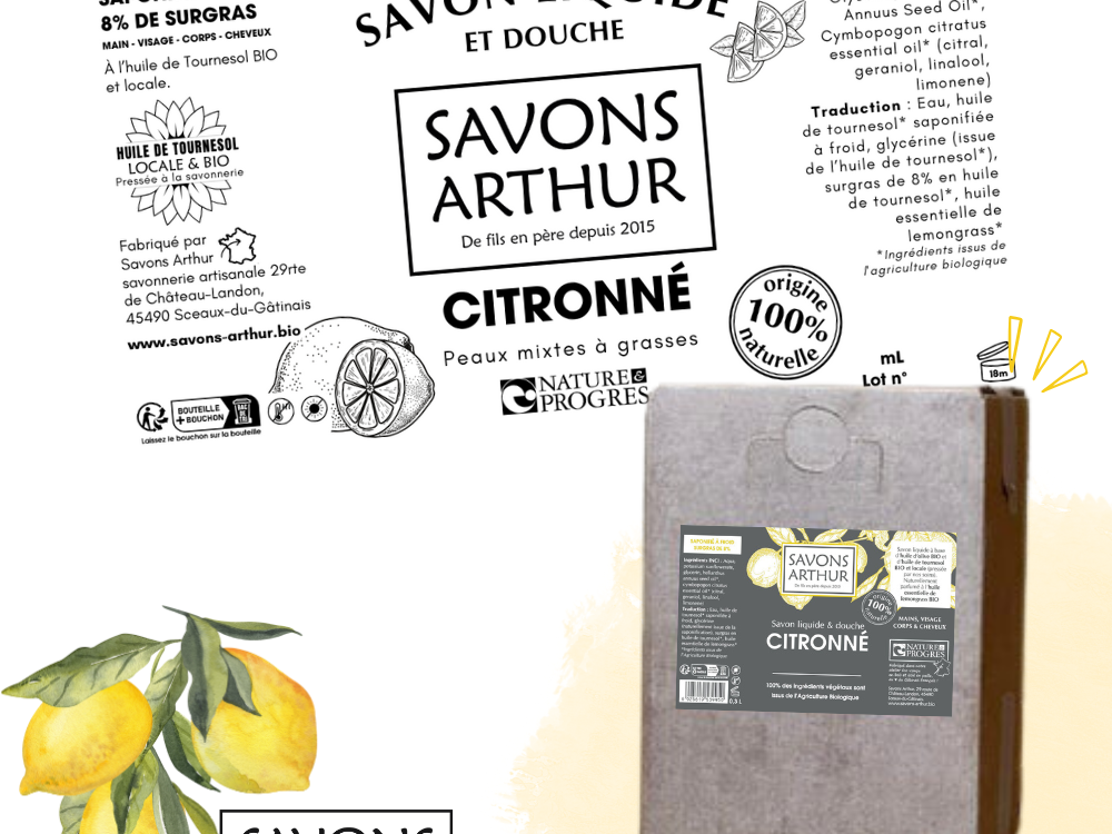 Étiquette savon liquide à froid. Peaux mixtes et grasses