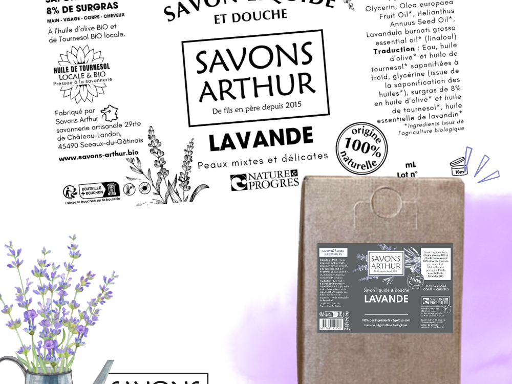 Étiquette savon liquide à froid. Peaux mixtes et abîmées