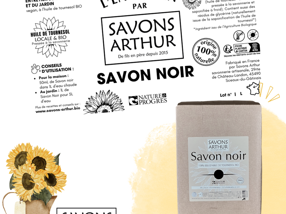 Étiquette savon noir à froid à base d'huile de tournesol bio et locale