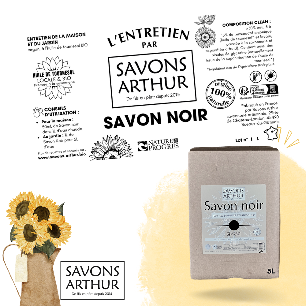 Étiquette savon noir à froid à base d'huile de tournesol bio et locale