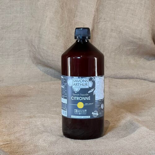 Savon et shampoing citron. Liquide saponifié à froid, surgras de 8%