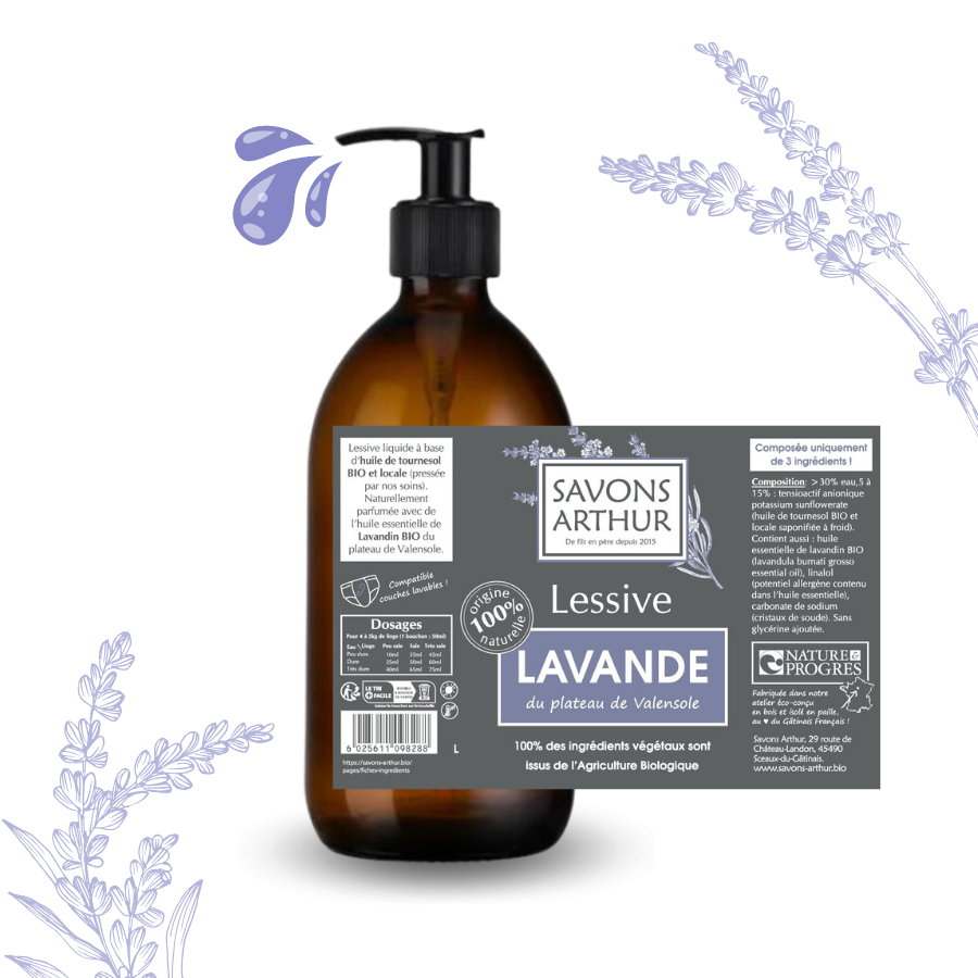 Étiquette de lessive à la lavande bio